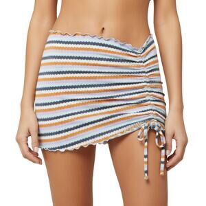 L*Space Minnie Mini Skirt Multicolor Stripe Scalloped Hem Ruched XS/S NWT